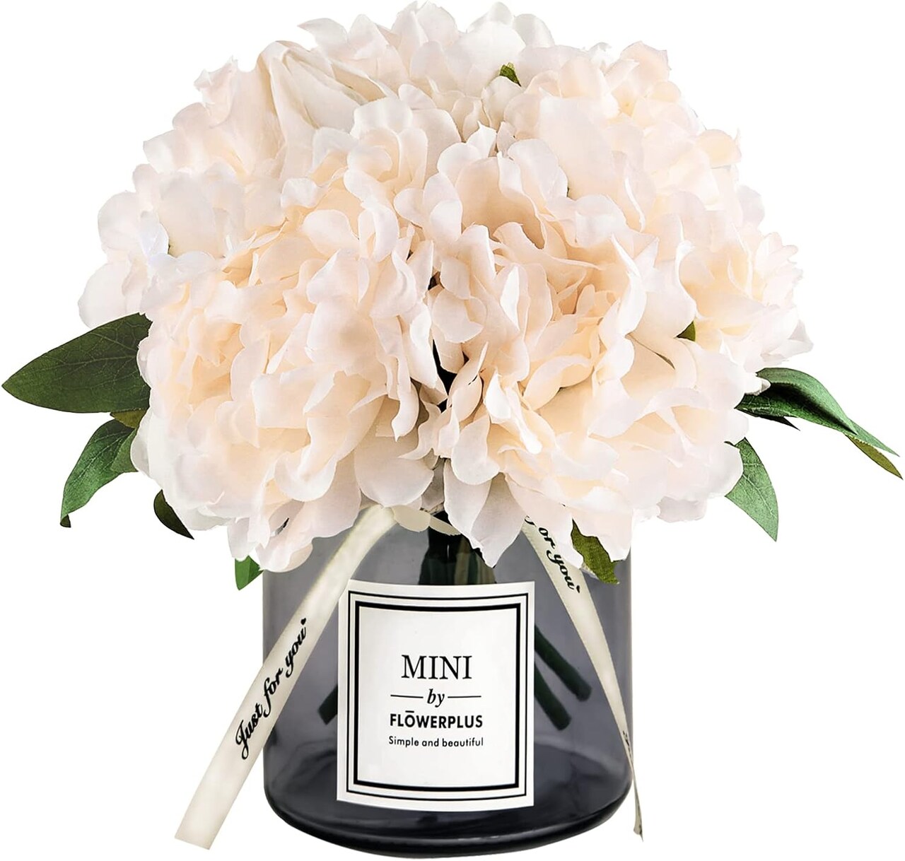 Artificial Flower and Glass vase, Artificial Rust Ball Glass Bottle Set, Suitable for Living Room, Dining Table, Office, Wedding, Hotel Banquet and Family Decoration (Ivory)